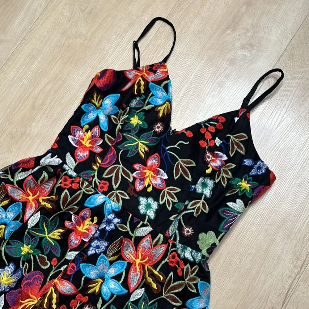 DRESS THE POPULATION FLOWER BLACK MULTI MAREN DRESS SIZE MEDIUM NEW_6